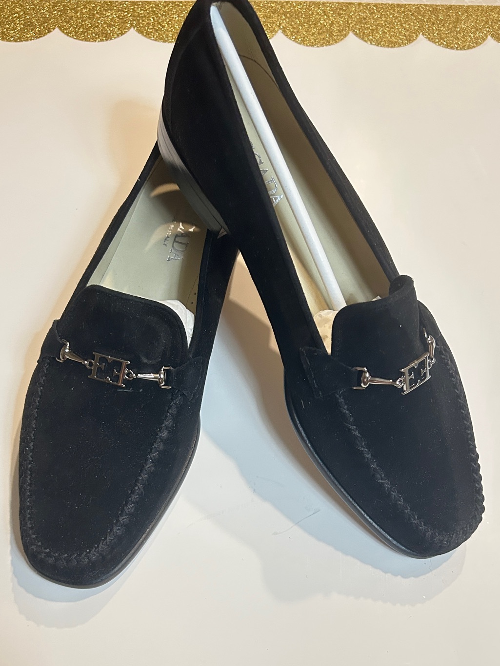 Vintage Escada Ladies Moccasin Black Suede Size 9 B